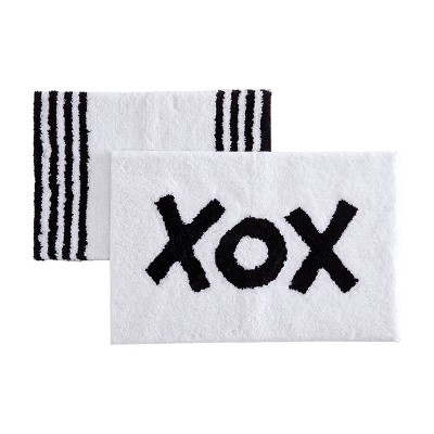 2pc Bold Striped Bath Rug Set White - Betseyville
