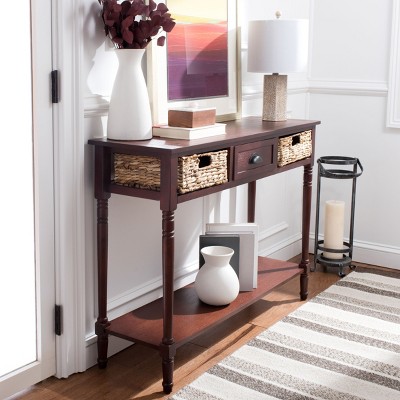 Christa Cherry Pine Console Table with Rattan Storage