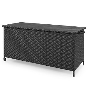 Tangkula Tightly-Woven Rattan Deck Box w/ Polyester Liner Universal Wheels & Gas Strut - 1 of 4