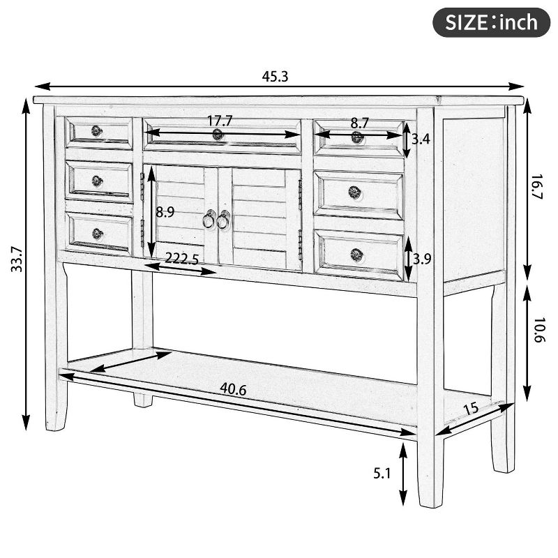 44.5''Decorative Storage Cabinet, Modern Console Table for Living Room with 7 Drawers and 1 Shelf - Maison Boucle, 4 of 9