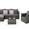 Outdoor Sofa Set, 6 Pcs Furniture Set, Wicker Sofa With Cushions,  L- Shaped Sofa, Detachable Lounger and Coffee Table -Coolbibila - 3 of 4