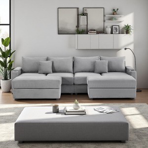 123" U-Shaped Sectional Sofa with 2 Ottomans & Hidden Storage - 1 of 4