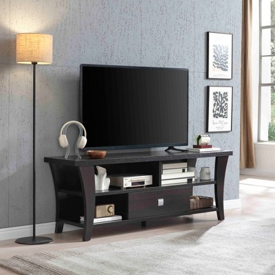 Chic Crate-Modern Media Console – Curved Leg TV Stand w/ Metal Glides & Square Handle, Divided Shelf & Cubbie Storage, Multi-Room Furniture