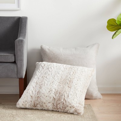 Gray Faux Rabbit Fur Square Throw Pillow