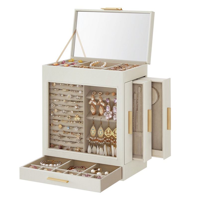 SONGMICS Jewelry Box with Glass Window 5-Layer Jewelry Storage Organizer with 3 Side Drawers, 2 of 7
