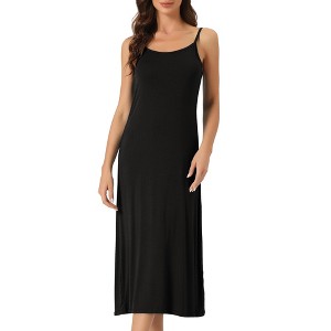 cheibear Women's Sleeveless Spaghetti Strap Midi Cami Tank Sleepdress - 1 of 4