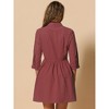 INSPIRE CHIC Women's 3/4 Sleeve Button Front Solid Color Flare Mini Shirt Dress - 4 of 4