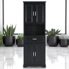 Tall Bathroom Storage Cabinet with 4 Doors, 1 Drawer, Open Shelf & Adjustable Storage, Anti-Tip Design, Black, 16.1" Wide - 4 of 4