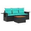 4 Piece Patio Sofa Set with Cushions Black Poly Rattan vidaXL - 2 of 4