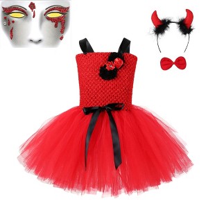 MyKids-USA Children Girls’ Halloween Costume Set: Sleeveless Red Tulle Dress with Cosplay Accessories – Sets - 1 of 4