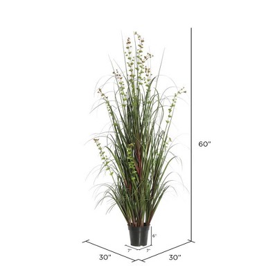 62" Potted Green Plastic Grass and Eucalyptus Stems