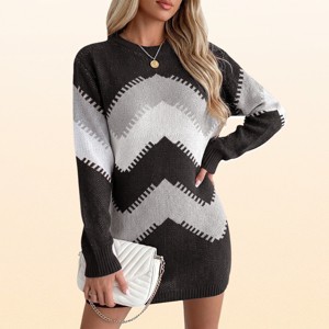 winter sweater dress EadianDree Womens Long Sleeve Chevron Crewneck Color Block Knit Mini Sweater Dresses Loose Fall Tunic Dress,Black Size:tall -2x large ✨✨, #annewithane Royal Blue Wedding Dresses Pregnant and the Lulus Wishing