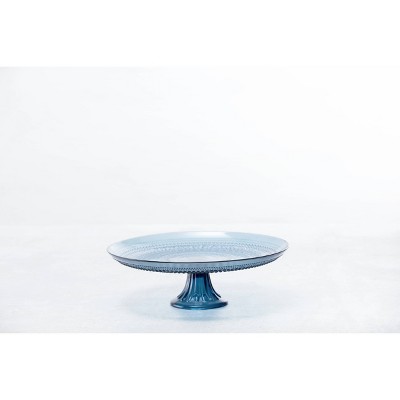 Blue Glass Pedestal Cake Stand with Beaded Detailing