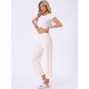 INSPIRE CHIC Women's Wide Leg High Waist Ribbed Knit Casual Bottoms Drawstring Palazzo Pants - 3 of 4