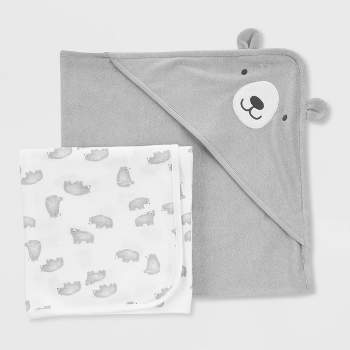 Bear and Cub -Embroidered Bath Towel Set- Or Individual - White