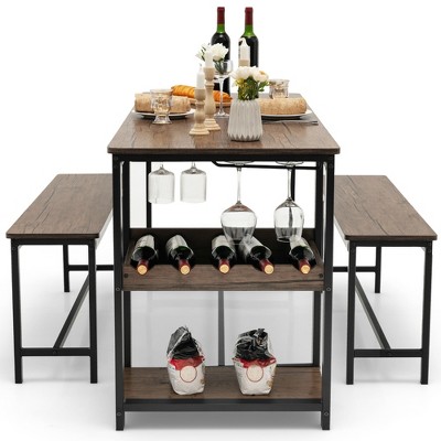 Rustic Brown and Black 3-Piece Dining Table Set with Storage