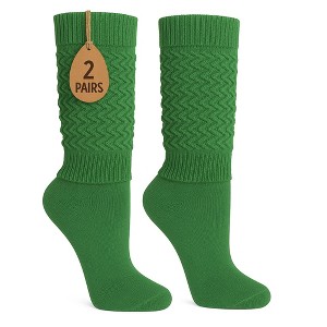2 Pairs Women's Slouchy Scrunch Knee-High Boot Socks for Casual Wear and Comfort - 1 of 4