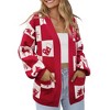 Womens Open Front Cardigan Christamas Cardigan White Valentine's Day Outfits Ribbed Cuff Sweater Cardigan with Pockets - 3 of 4