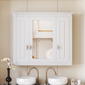 MOEPISY Bathroom Wall Cabinet with Mirror, Wall Mounted Medicine Cabinet with 4 Shelves, Mirrored Door Over Toilet White - 1 of 4