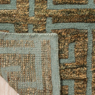 Hand-Knotted Blue and Beige Wool Geometric Rug, 5' x 8'