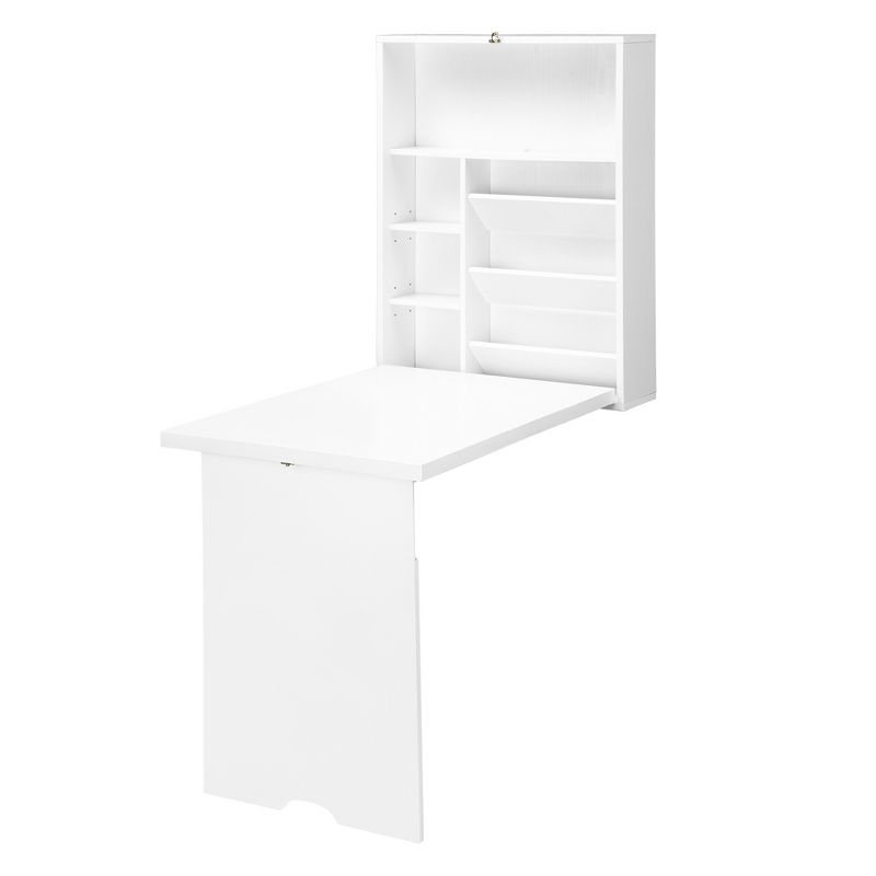 HOMCOM Wall Mounted Fold Out Convertible Desk, Multi-Function Floating Desk with Storage Shelf for Home Office, 4 of 7