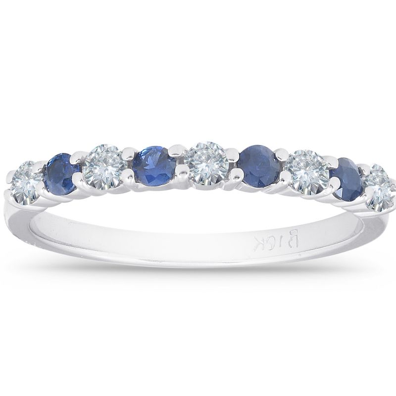 Pompeii3 1/2CT Blue Sapphire & Diamond Wedding Ring 10K White Gold, 1 of 6