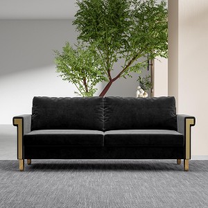 CAVINAS Couches for Living Room 76" Sofa Velvet Upholstered 2-Seat Couch Soft Sofa with Gold Trim and Cozy Cushions - 1 of 4