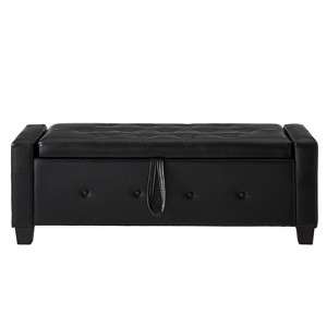 Gulches Black Faux Fur Storage Bench - Modern Pleated Design with Safety Hinge, Large Storage, Metal Feet for Bedroom, Entryway, Living Room - 1 of 4