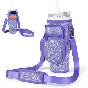 BABYYER Water Bottle Carrier Bag with Phone Pocket for 40/30 oz Tumbler with Card Holder (Purple) - 1 of 4
