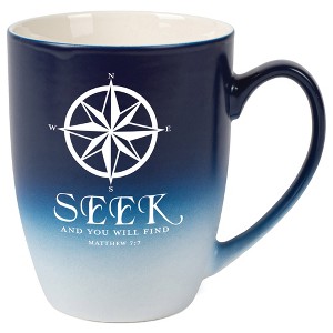 Elanze Designs Seek And You Will Find Matthew 7:7 Two Toned Ombre Matte Navy Blue and White 12 ounce Ceramic Stoneware Coffee Cup Mug - 1 of 4