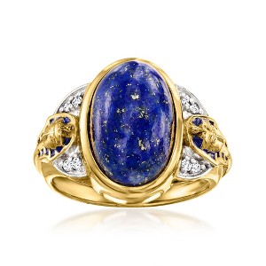 Ross-Simons Lapis King Tut Ring With 0.10 ct. t.w. White Topaz and Blue Enamel in 18kt Gold Over Sterling - 1 of 4