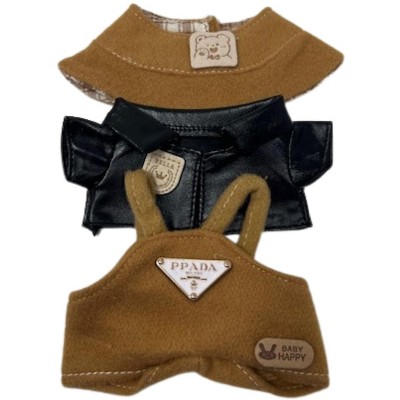 Doll Clothes Superstore Desert Explorer Set: Camel Fleece Overalls, Hat & Faux Leather Jacket for 17.5 Labubu Dolls