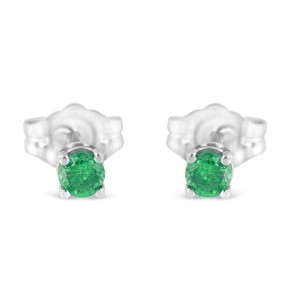 Haus of Brilliance Silver 1/4 Cttw Green Diamond Classic 4-Prong Stud Earrings - 1 of 4