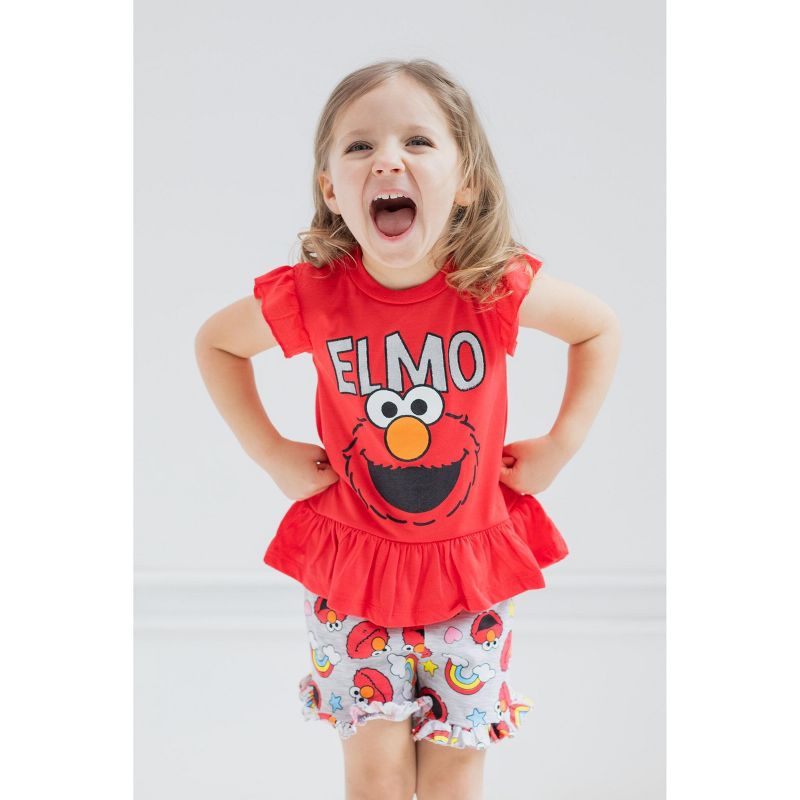 Sesame Street Elmo Girls T-Shirt and French Terry Shorts Outfit Set Toddler, 4 of 8