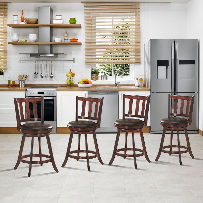 Costway Set of 4 25'' Swivel Bar stool Leather Padded Dining Kitchen Pub Bistro Chair, 4 of 10