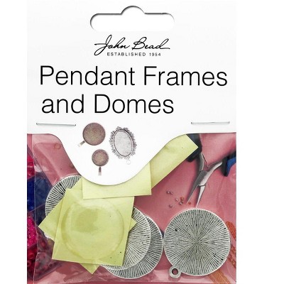 John Bead Must Have Findings Metal Antique Silver 22mm Round Pendant Frames for Jewelry Making Findings, 4 Pieces