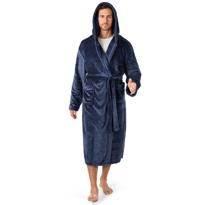 PAVILIA Mens Robe, Hooded Soft Bathrobe for Men, Fleece Plush Warm Shawl Collar Hood Pockets for Bath Shower Spa