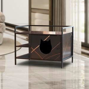 Cat Litter Box Enclosure Furniture, Hidden Litter Box Cabinet with Metal Frame, Wooden Enclosed Cat Washroom House End Table  for Livingroom, Hallway - 1 of 4