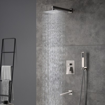 Brushed Nickel Square Multi-Head Wall Mounted Shower System