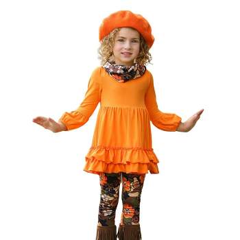 Fancy Fall Florals Tunic, Leggings And Scarf Set Mia Belle Girls, Orange,  2t : Target