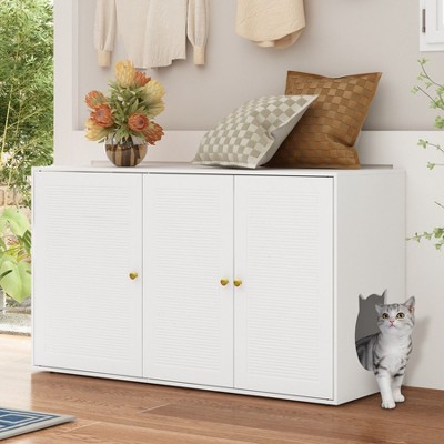 FUFU&GAGA White Cat Cabinet Large Space Storage One Piece Shutter Pattern Magnetic Cabinet Door