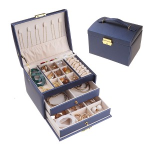 Unique Bargains 3 Layer Women PU Leather Jewelry Organizer Case with Drawer - 1 of 4