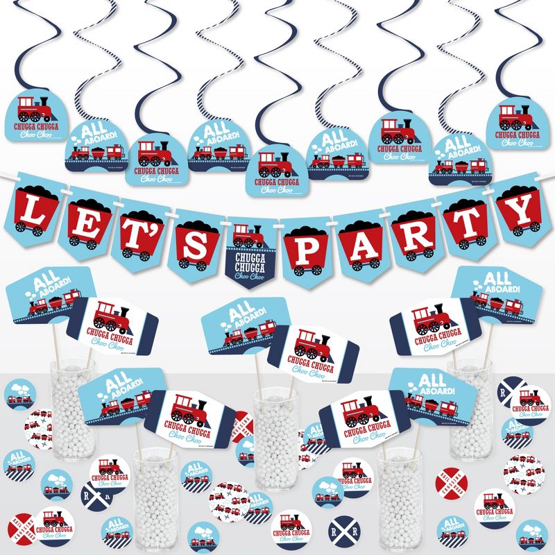Big Dot of Happiness Railroad Party Crossing - Steam Train Birthday Party or Baby Shower Supplies Kit - Decor Galore Party Pack - 51 Pieces, 1 of 9