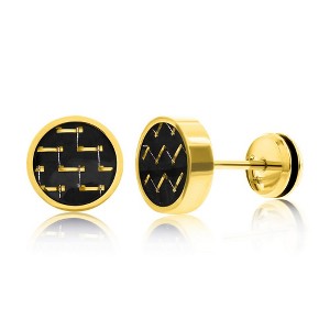 Metallo Stainless Steel 10mm Black Carbon Fiber Stud Earrings - Black Plated - Available Colors: Black, Black, Black, Gold - 1 of 2