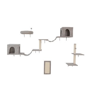 Multipet Wall-mounted Cat Tree with 2 Cat Condos House, 3 Cat Wall Shelves, 2 Ladder, 1 Cat Perch, Sisal Cat Scratching Posts and Pad - 1 of 4