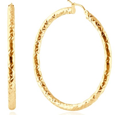 Pompeii3 14k Yellow Gold 3mm Designer Hoops Women's Earrings 1 3/4" Tall 1.9grams