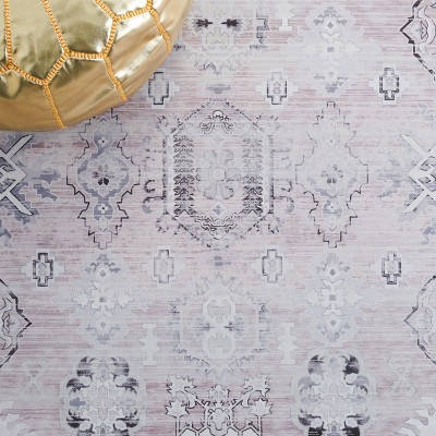 Elegant Pink/Beige Synthetic 9' x 12' Washable Area Rug