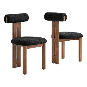 Modway  Torian Upholstered Boucle Dining Chairs Set of 2 in Walnut Black - 3-Legged Farmhouse Kitchen Chairs Comfortable Side Chairs with Wood Legs - 1 of 4