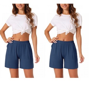 cheibear Women's 2 Pack Modal Soft Pajama Bottoms Comfy High Elastic Shorts with Pockets - 1 of 4