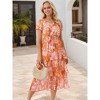 INSPIRE CHIC Women's Floral V Neck Short Sleeve Ruffle Tiered Layered Swing Summer Midi Dress - 2 of 4